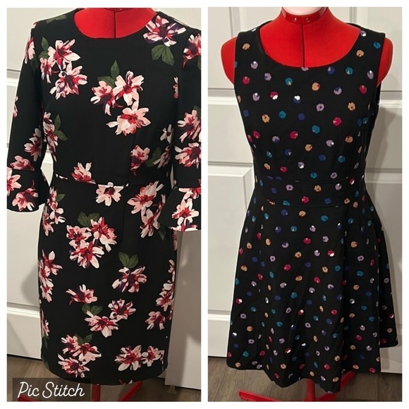 Nine West Lot of 2 Black Pink Floral  Dotted Cocktail Party Event Dress Size 6 - Picture 1 of 13